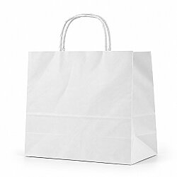 Burgu Saplı Beyaz Kağıt Çanta 33x33x20 Cm - AMBALAJ SEPETİM